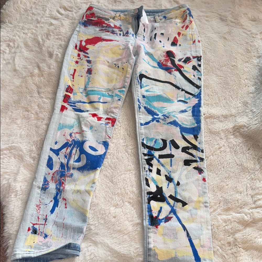 New York & Company Multicolor Abstract Straight Leg Jeans